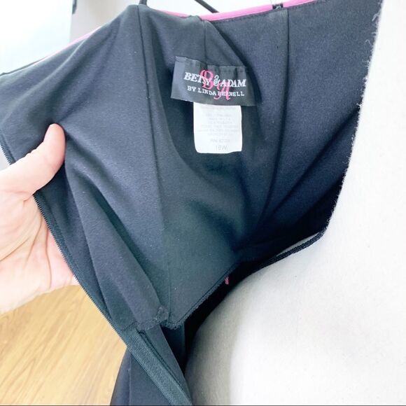 Betsey and Adam Vintage Black Spaghetti Strap Cocktail Dress w/Pink Piping  16W - Picture 11 of 12